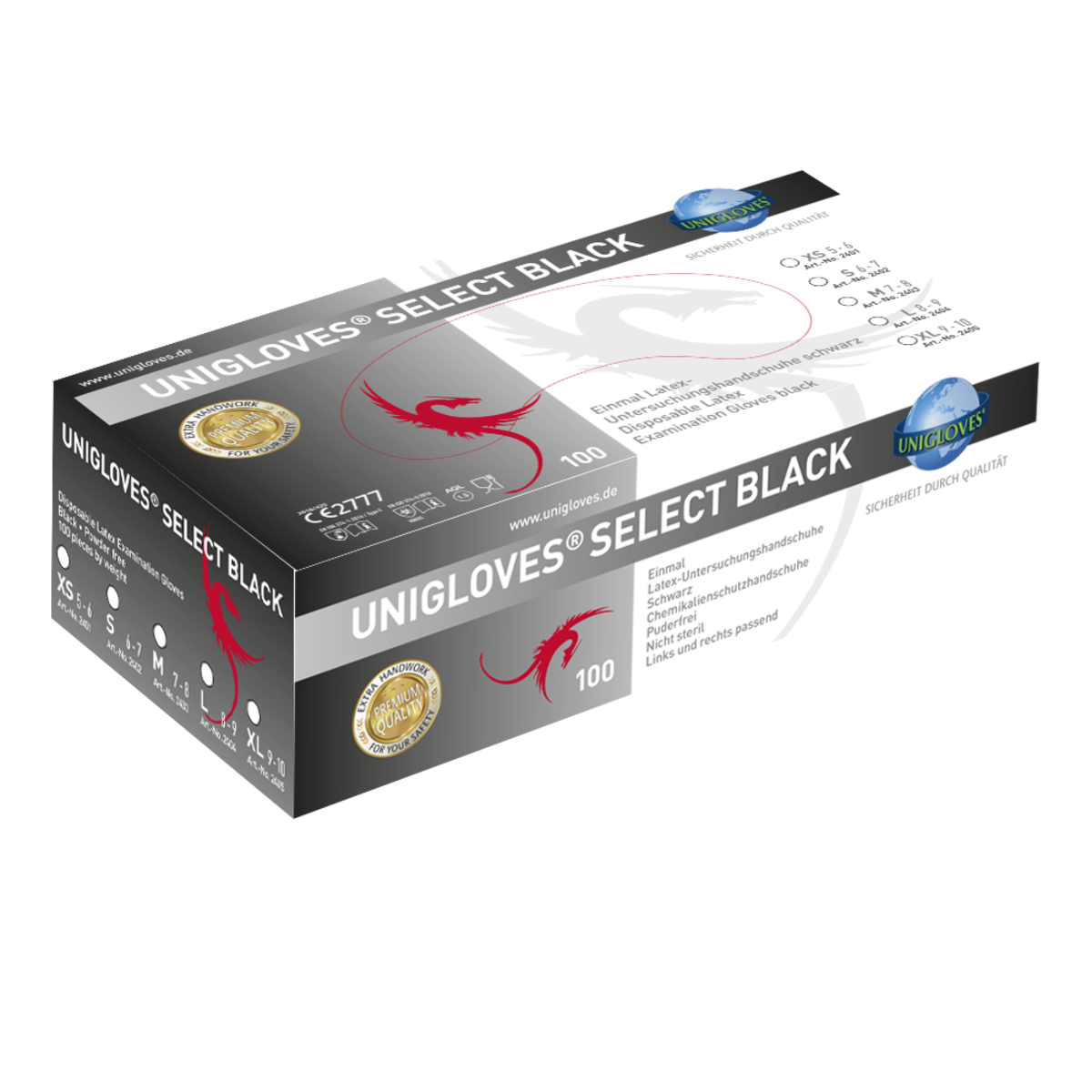 Unigloves Latexhandschuhe SELECT BLACK XS - XL 100 Stück/Box