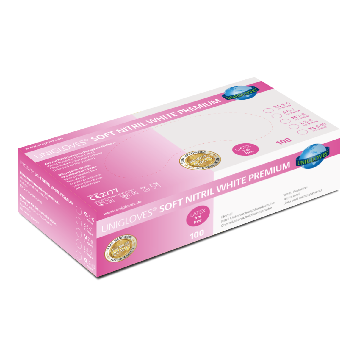 Unigloves Nitrilhandschuhe Soft Nitril WHITE Premium vers. Größen XS-XL 100 St./Box