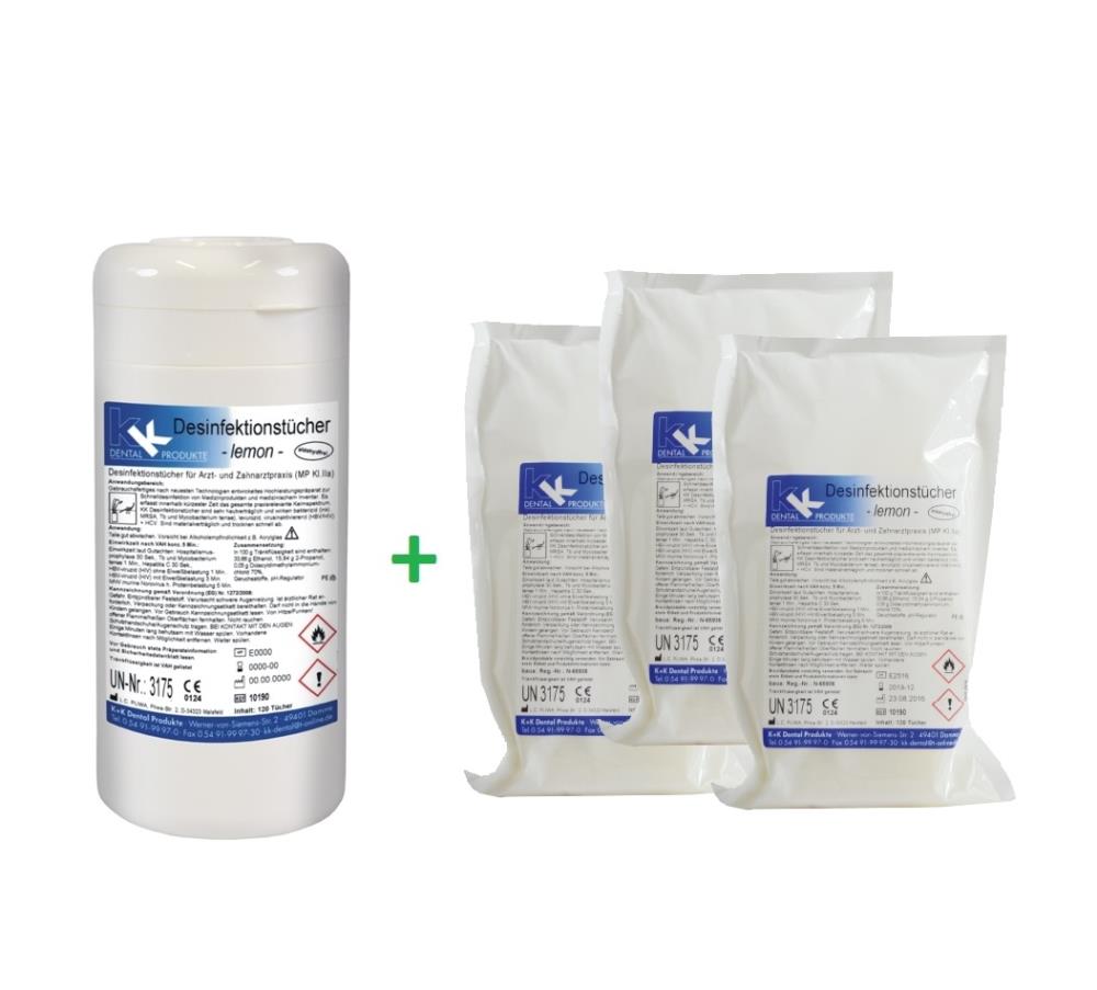 KK Desinfektionstücher 1 Dose mit 120 Tücher + 3 Nfb. 120 St. Duft Lemon