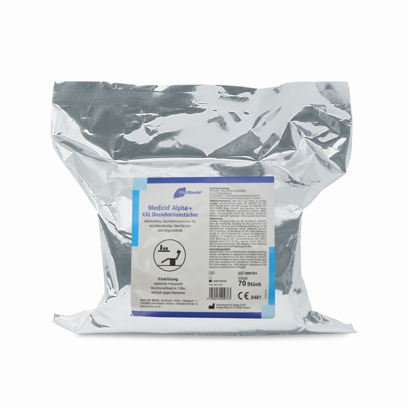 Meditrade Medizid® Alpha+ XXL Wipes | Nachfüllpackung | 70 Stück/Packung | 00970+