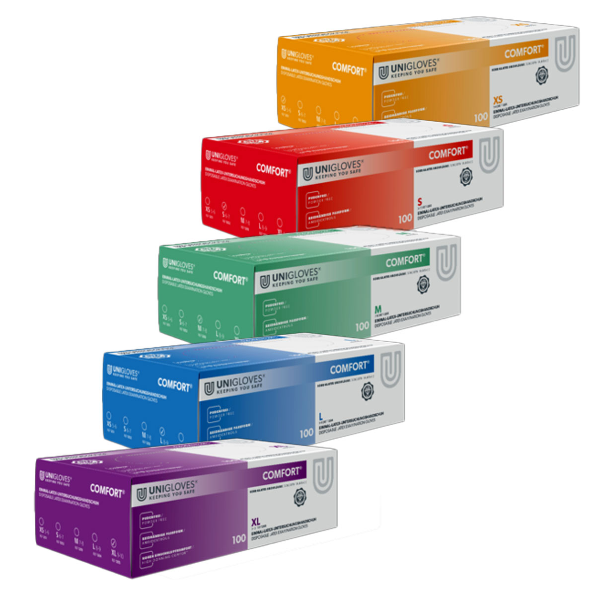 Unigloves Latexhandschuhe COMFORT 100 Stück/Box  vers. Gr.  XS-XL