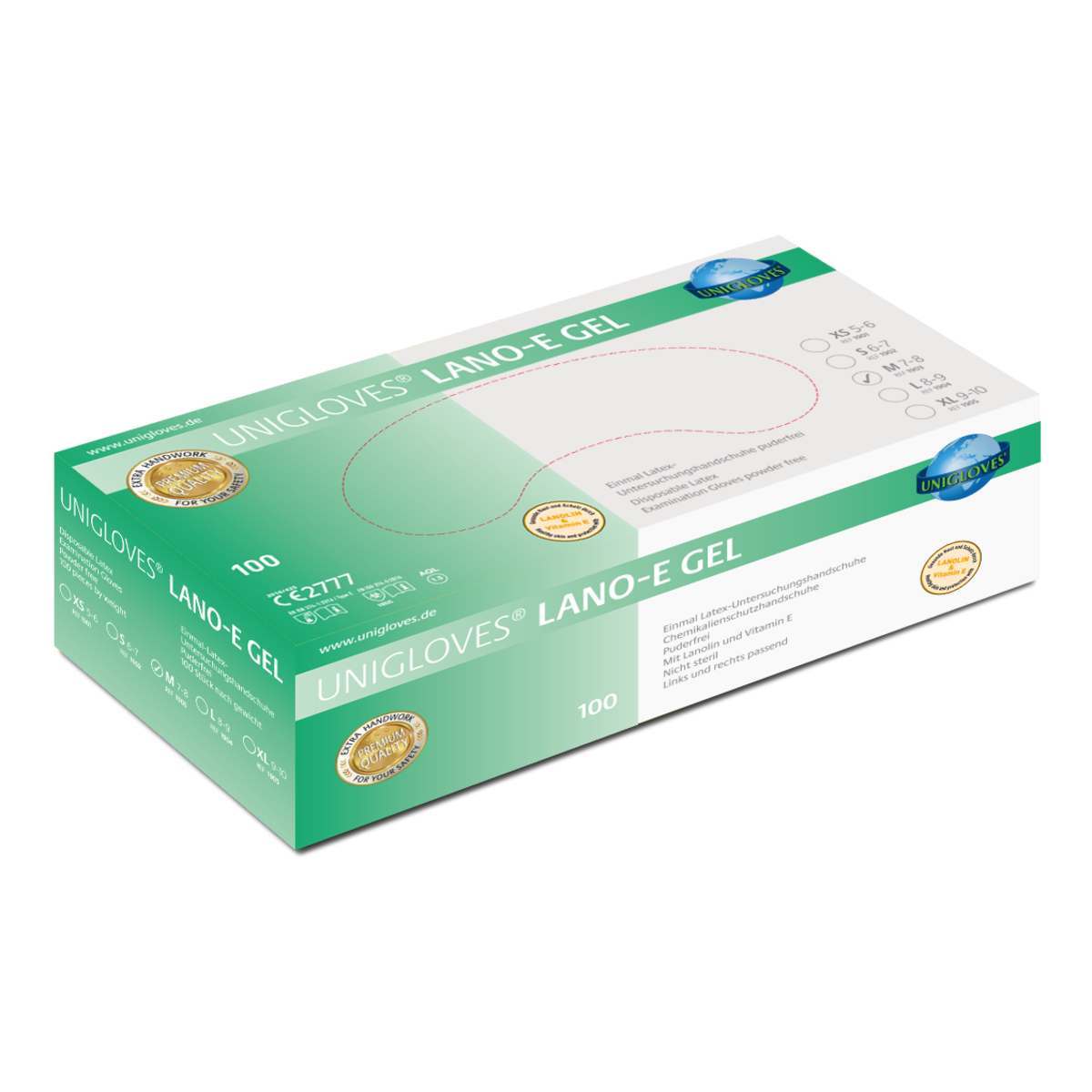 Unigloves LANO-E GEL Latexhandschuhe  Größe XS-XL 100 Stück/Box
