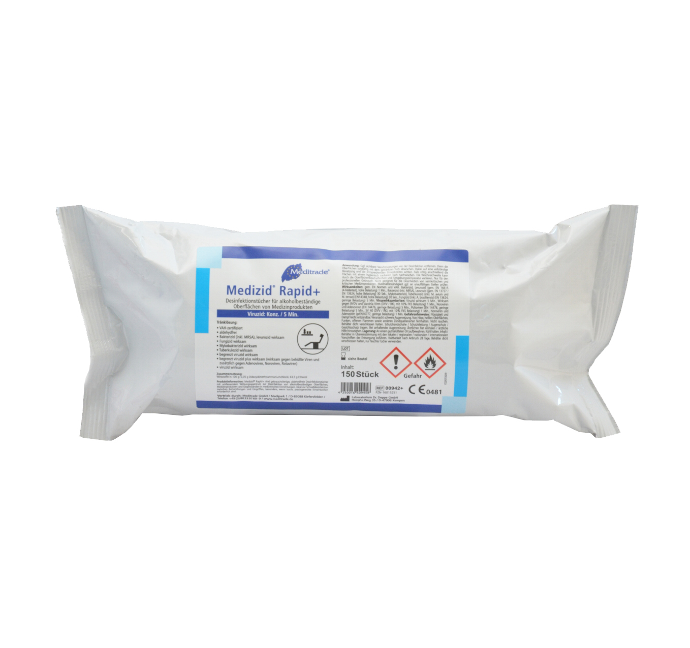 Medizid Rapid+ Desinfektionstücher | Nachfüllpackung | 150 Tücher