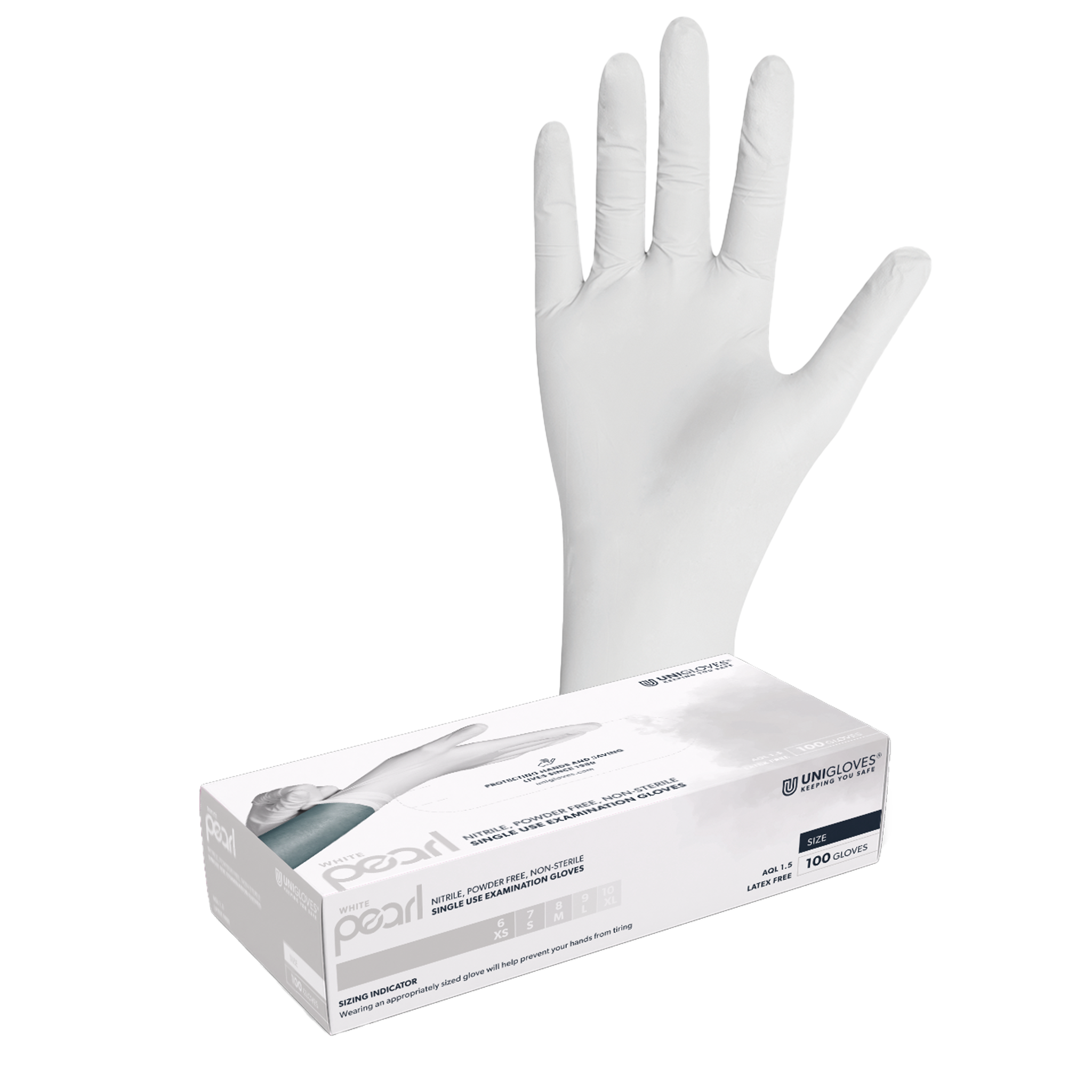 Unigloves WHITE PEARL Nitrilhandschuhe 8-9 Large 100 Stück/Box