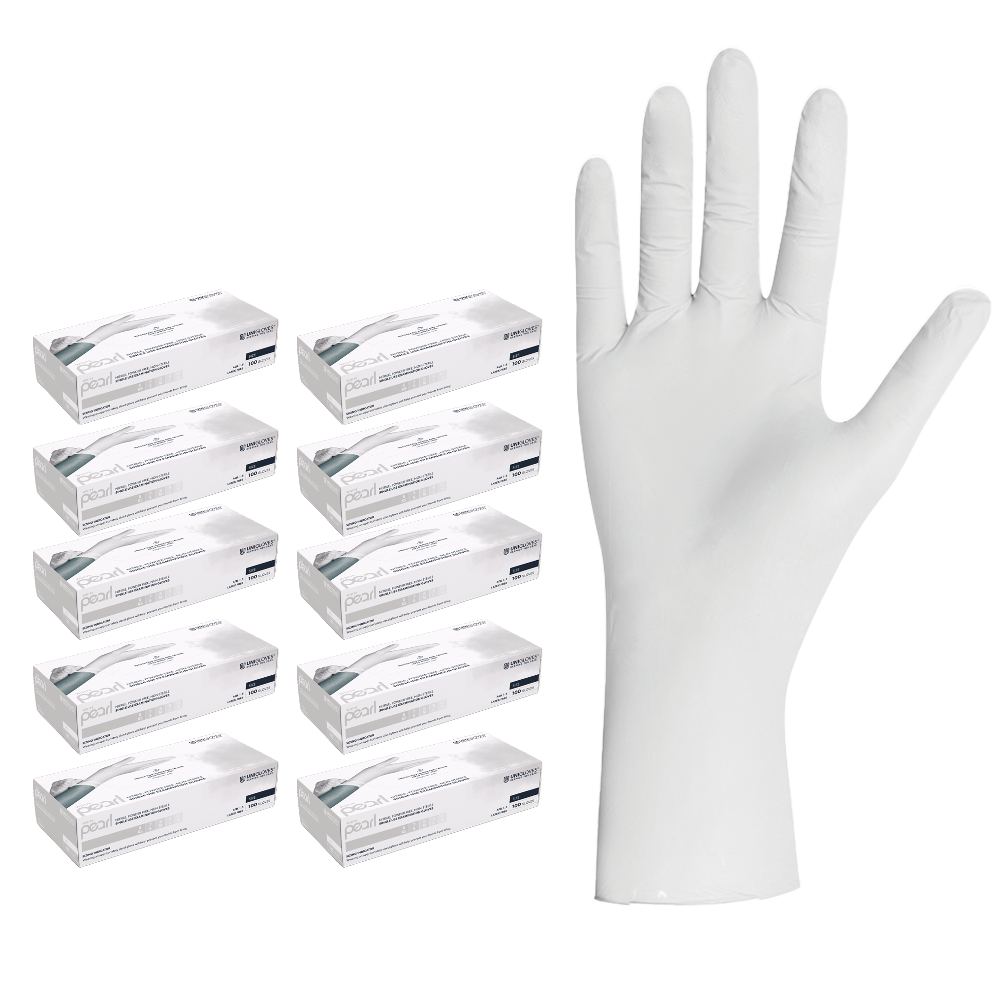 Unigloves WHITE PEARL Nitrilhandschuhe   Gr. XS-XL Karton mit 1000 Stück