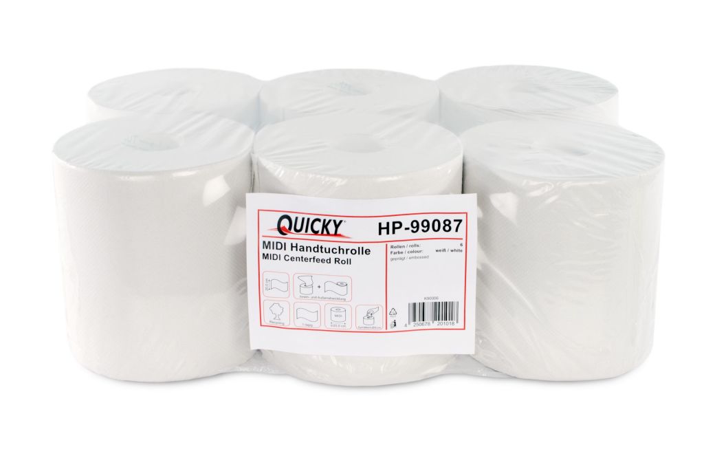 Handtuchrolle | Quicky | Weiß | MIDI | 252 m x 20 cm | 6 Rollen/Karton | HP-99087