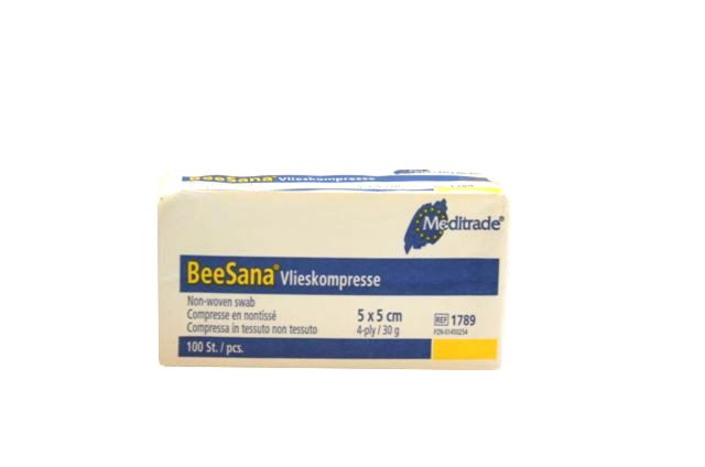 Beesana® | Vlieskompressen | Unsteril | 5 x 5 cm | 4-fach | 100 Stück